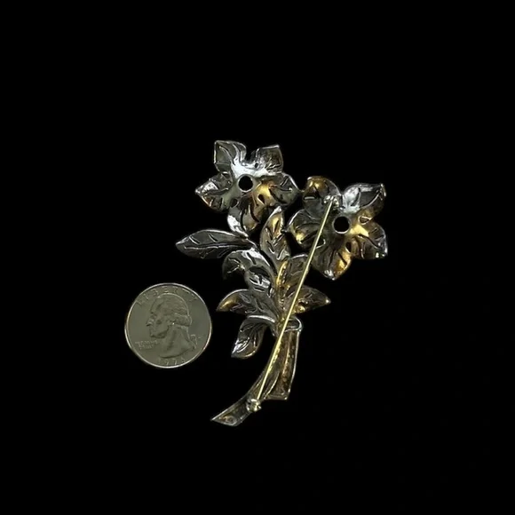 Like NEW Beautiful, Vintage, Flowers Marcasite with Sterling Silver 3" x 2" - Picture 2 of 2